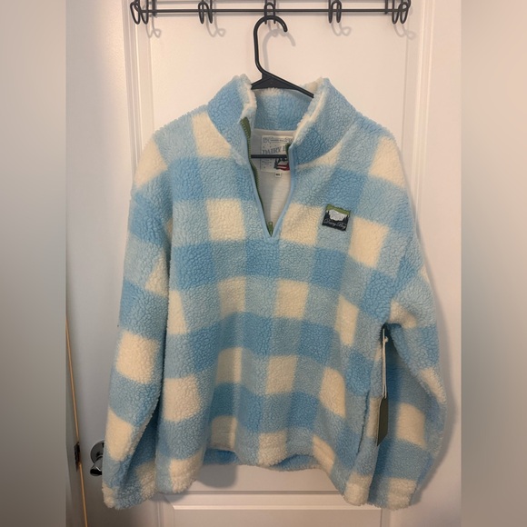 Dairy Boy Women's Blue and White Checkered Fleece Hoodie - Picture 5 of 6